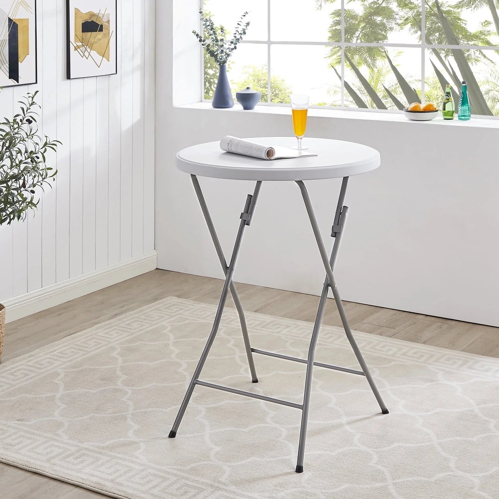 Round Folding Bar Cocktail Tables for Parties Height Folding Resin Table round Cocktail Table Highboy Top Table, Dining Room, by Naomi Home - White