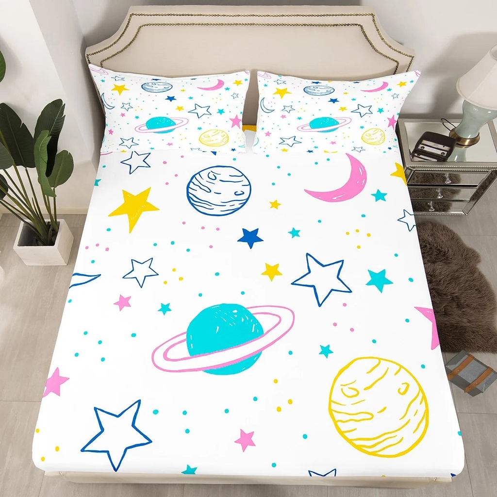 YST Girls Galaxy Fitted Sheet Twin Outer Space Bed Sheets for Boys Girls Solar System Bed Set Universe Themed Bedroom Decor Bedding Set Space Planet the Earth Print Bedding 2 Pieces