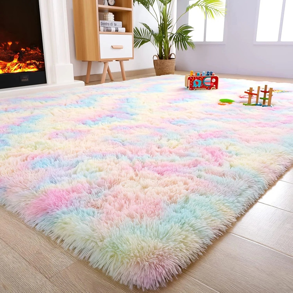 Lochas Fluffy Rainbow Area Rugs for Bedroom Soft Colorful Rugs for Girls Room Kids Baby Room and Living Room Nursery Room 4’X 6’