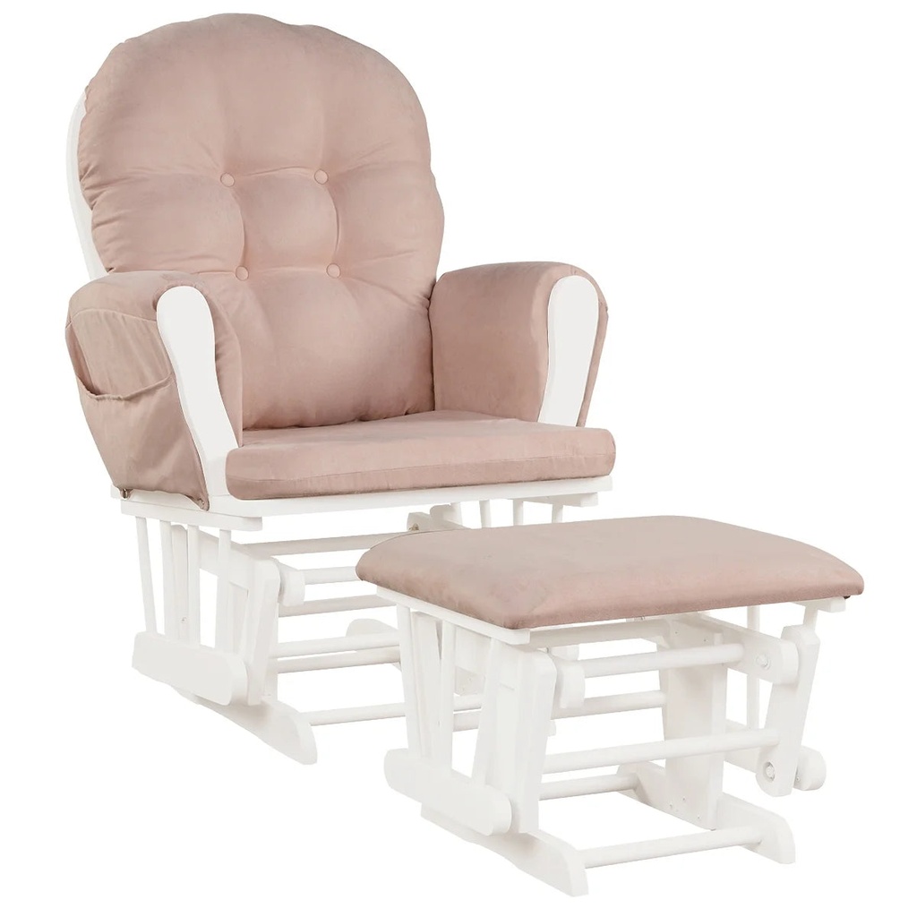 Infans Glider and Ottoman Cushion Set Wood Baby Nursery Rocking Chair Pink