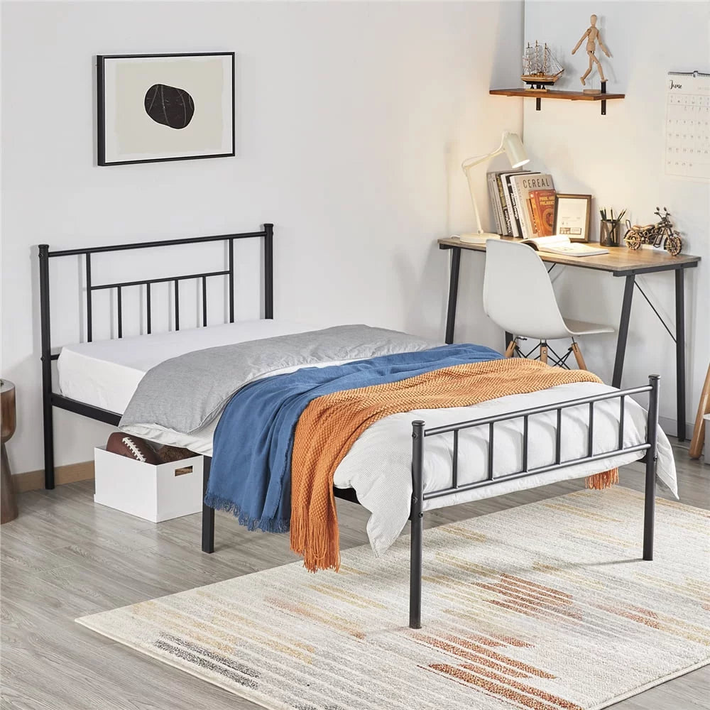 Yaheetech Metal Bed Frame with Headboard & Footboard,Twin Size, Black
