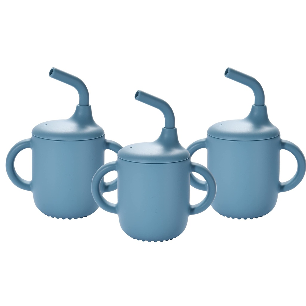 CHILDLIKE BEHAVIOR Soft Grip Sippy Cups - Perfect for Baby and Toddlers - Set of 3 Silicone Cups with Lids and Silicone Straw - BPA Free