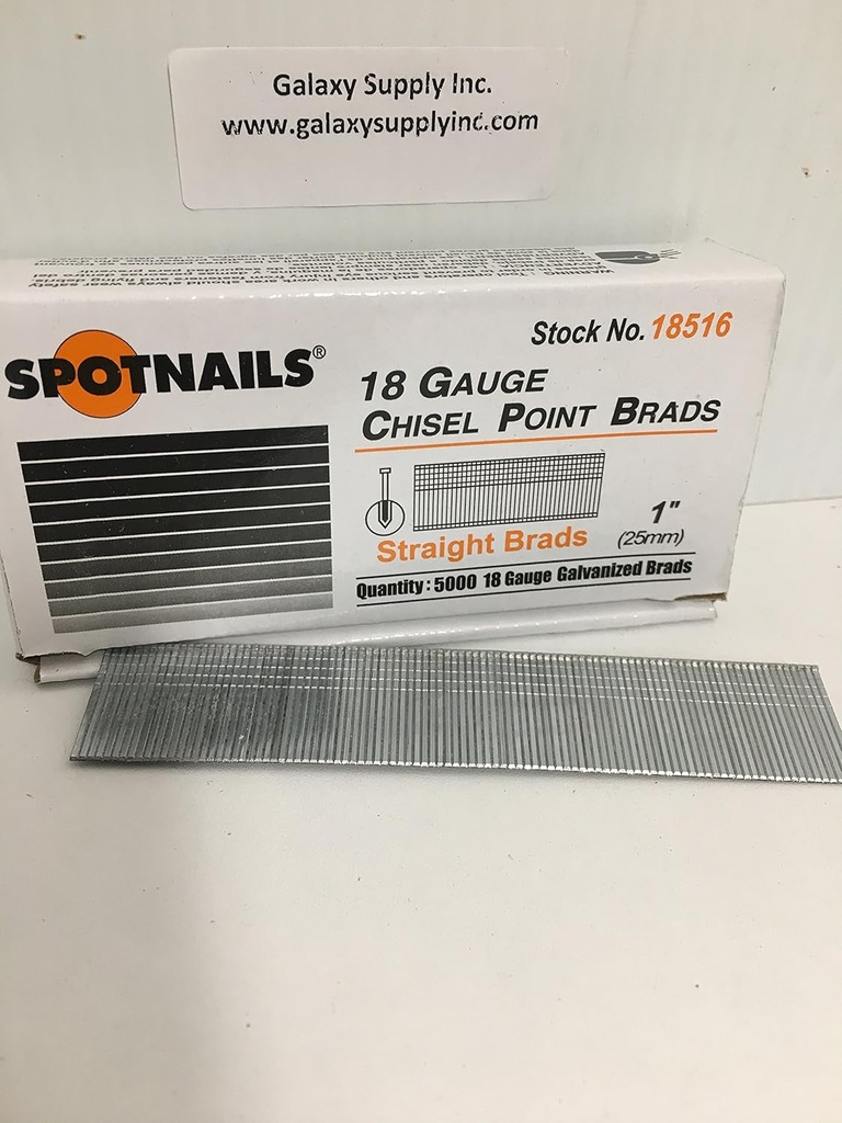 SPOTNAILS 18516 .18 Gauge 1" Length Brad Nail 5000P/Box. SALE by 10 BOXES