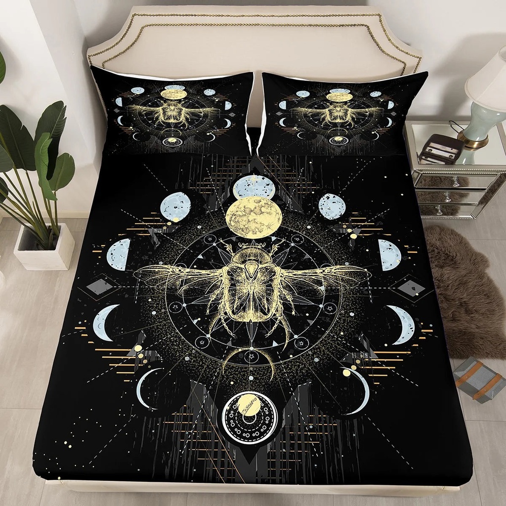 YST Boho Moth Bedding Set Sun and Moon Celestial Bed Sheets Black and Gold Fitted Sheet for Newborn Boys Girls, Constellation Dead Moth Galaxy Moon Stars Sheets - 2Pcs, Twin