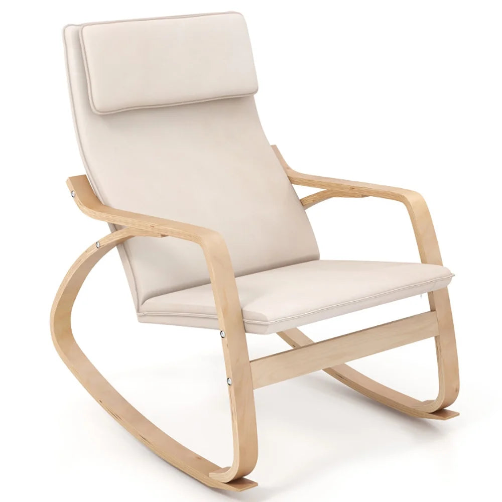 Topcobe Stable Wooden Frame Leisure Rocking Chair with Removable Upholstered Cushion, Glider Rocking Chair for Living Room Bedroom Balcony, Beige
