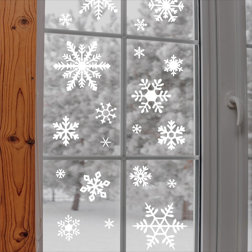 Winter Snowflakes Christmas Decals and Decor Vinyl Lettering Decal Stickers Self Adhesive - Large Set of 22 - Sizes Range from 3"-9" - Color: White