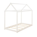 TRIPLE TREE Twin House Floor Bed with Roof for Kids Toddler, Wooden Platform Bed Frame Canopy Bed with Slats Support for Boys Girls Bedroom, No Box Spring Needed, White