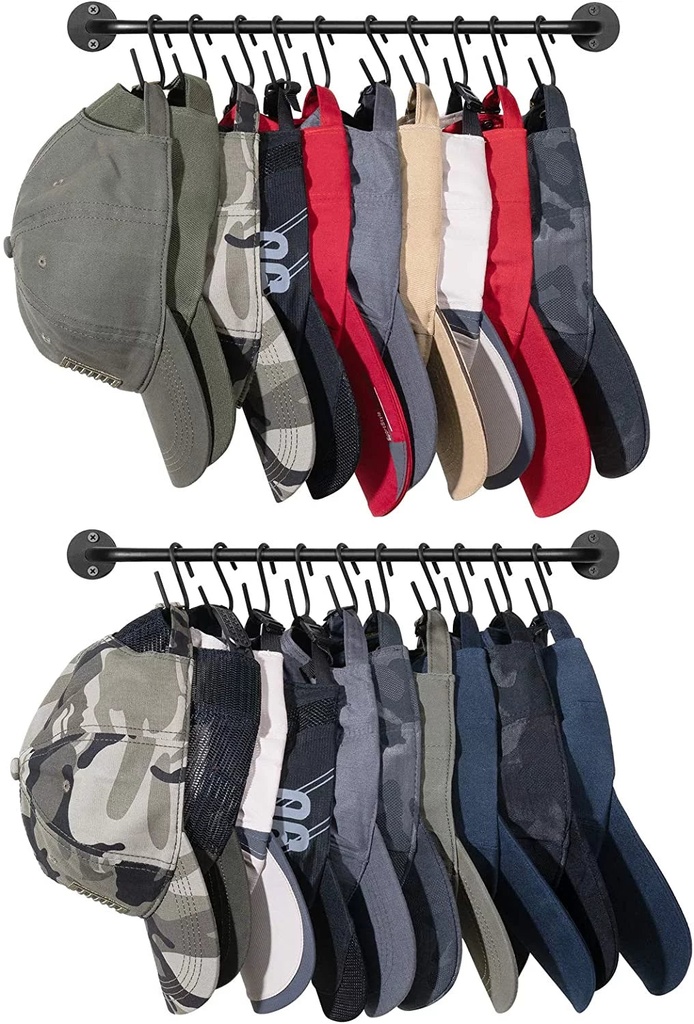 Mkono 2 Pack Metal Hat Rack for Wall Baseball Cap Hanger with 20 Hooks Hat Holder