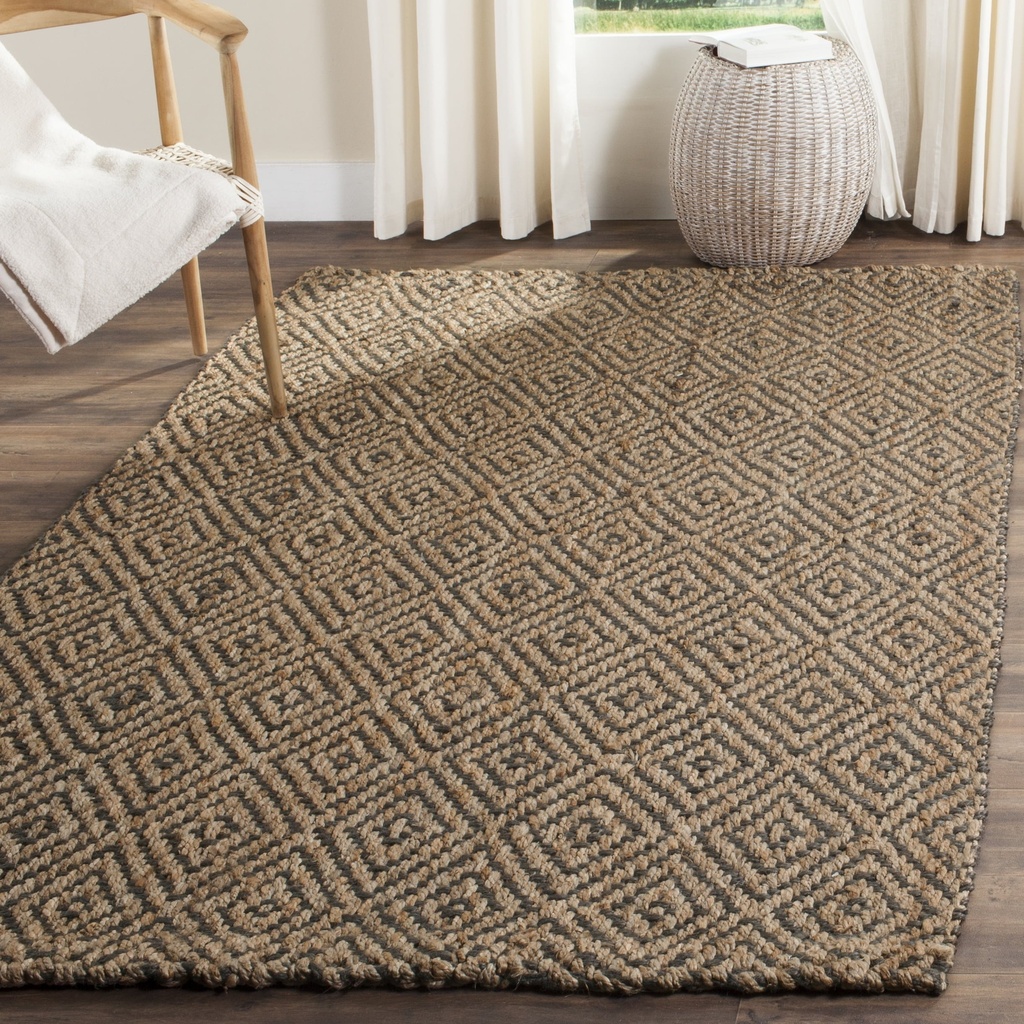 SAFAVIEH Natural Fiber Emory Geometric Jute Area Rug, Natural/Grey, 2'3" X 4'