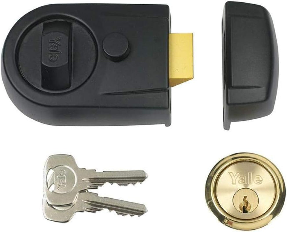 Yale P-Y3-BL-PB-60 Contemporary Nightlatch, Standard Security, Black Finish/Brass Cylinder, 60 Mm Backset