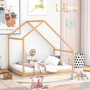 Wooden House Bed, Full Size Floor Bed Frame Montessori Bed Platform Bed Frame for Toddlers Kids Girls Boys, Playhouse Bed Tent Bed, Not Included Slats, Can Be Decorated, Easy Assemble, Natural