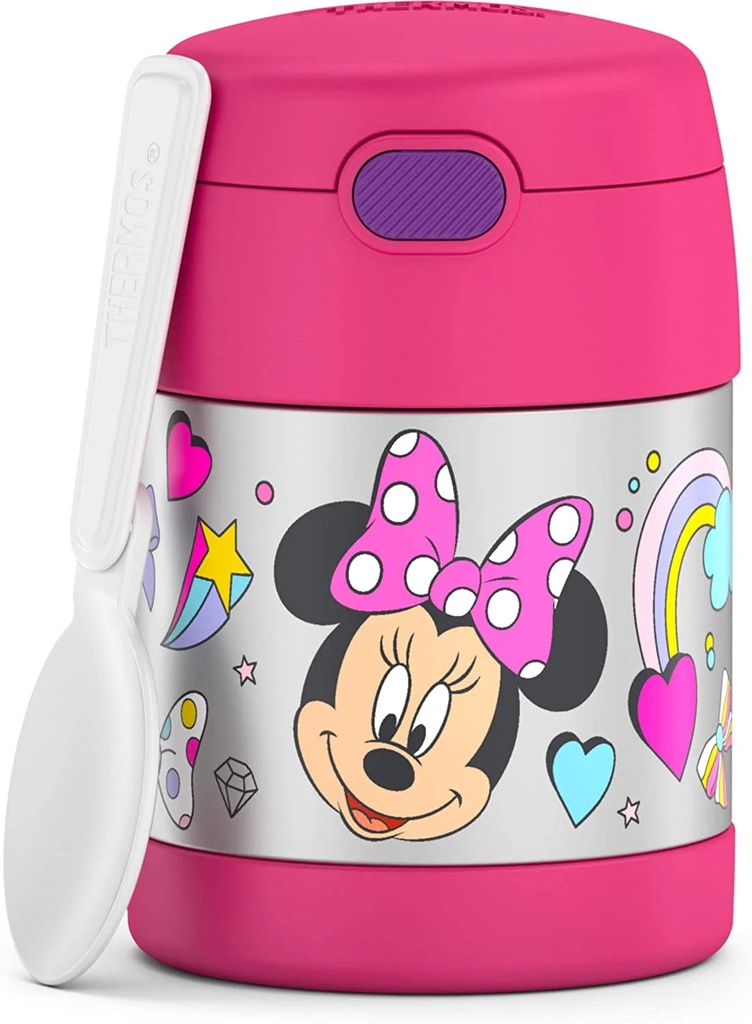 THERMOS FUNTAINER 10 Ounce Stainless Steel Vacuum Insulated Kids Food Jar with Spoon, Preschool Minnie
