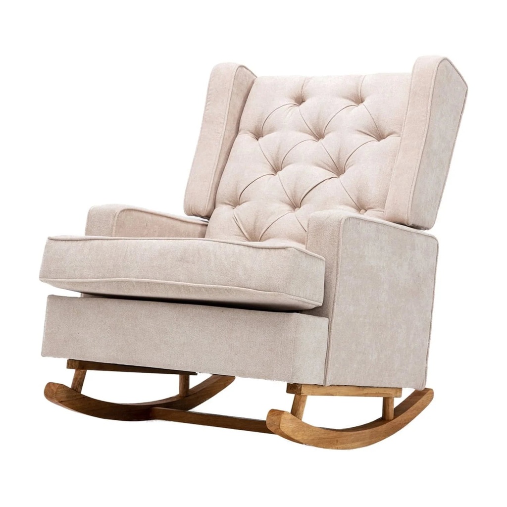 Teddy Rocking Sofa Chair with Tufted Backrest and Armrest, Upholstered Glider Chair with Solid Wooden Frame and Storage Pocket, Accent Rocker Chair for Bedroom Living Room Nursery Lounge, Beige