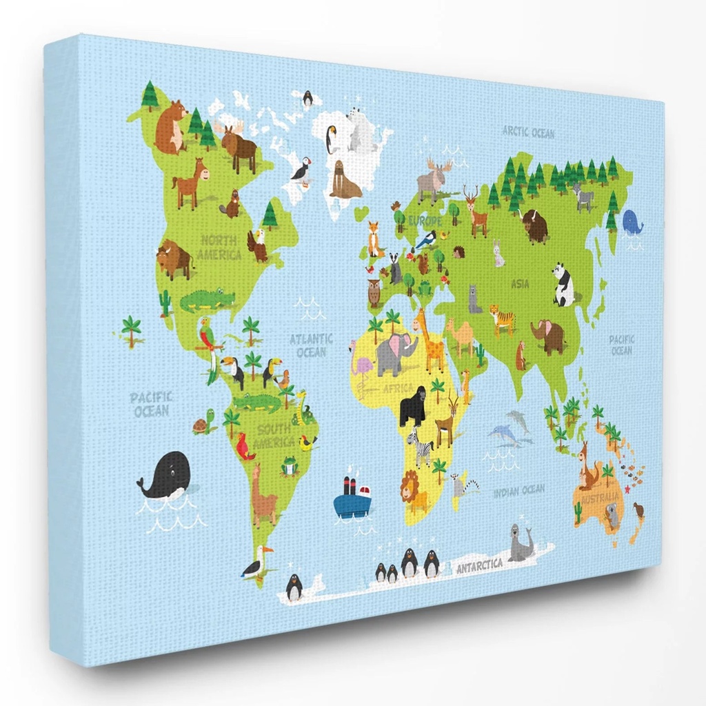 The Stupell Home Decor Collection the Kids Room by Stupell World Map Cartoon and Colorful Wall Art