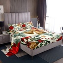 YST Christmas Bed Sheets Twin,Xmas Botanical Flowers Bedding Set Poinsettia Berries Sheet Set Christmas Home Room Decor Happy New Year Fitted Sheet + Flat Sheet Red Green Beige 3 Pcs
