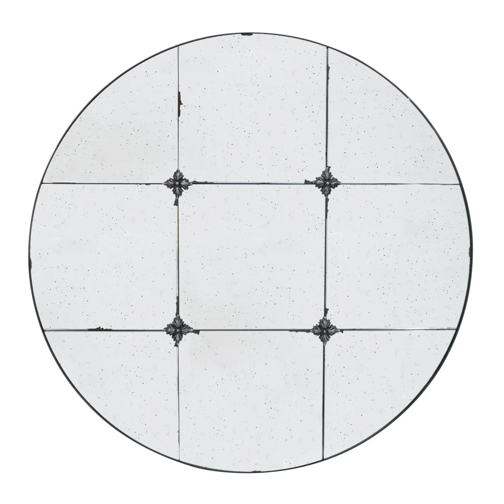 Benjara Elk 36 Inch Accent Wall Mirror, Antique Black round Metal Frame, Baroque
