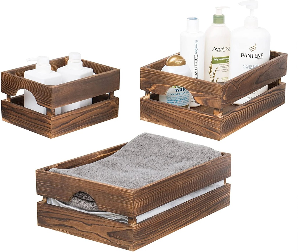 Mygift 3 Piece Rustic Nesting Wood Storage Crates, Brown