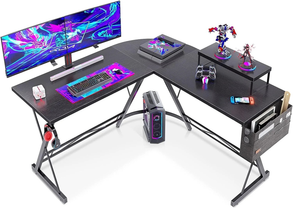 51" L Shaped Gaming Desk, Computer Desk with Monitor Stand Desk Workstation, Natural Black