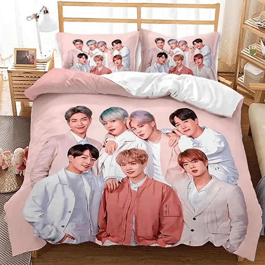 Korean Idol Bed Duvet Cover Set Size 3PCS 3D Printed BTS Quilt Duvet Cover Sets for Women Men Kids Cool Duvet Cover & 2 Pillow Shams