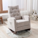 Gzxs Accent Rocking Chair, Upholstered Nursery Glider Rocker for Baby and Kids, Comfy Armchair with Side Pocket, Living Room Lounge Arm Chair, High Backrest with Decorative Buttons, Tan