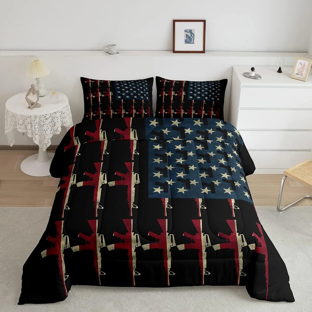 American Flag down Comforter King,Vintage Soldier Comforter Set Military USA Flag Bedding Set Duvet Stuffing Retro Army Stars and Stripes Theme Room Decor