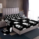 Halloween Skull Sheet Set Skeleton Bone Head Sheets Twin for Boys Juvenile Young Man,Skull Skeleton Bed Sheets Set Halloween Decorations Bedding Set with 1 Pillowcase, Black White