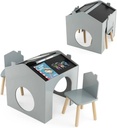 INFANS Kids Table and Chair Set, Wood Multi Activity Table with Blackboard for Toddler Playing Drawing Reading Arts Crafts, 3 Piece Children Furniture for Playroom Home School Classroom