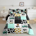 Milk Cow Print Bedding,Boys Trucks Tractor Construction down Comforter,Farm Animal Bull Highland Cow Comforter Set,Teal Buffalo Plaid Grid Patchwork Quilt Twin Beehive Yellow Flower Rustic Decor