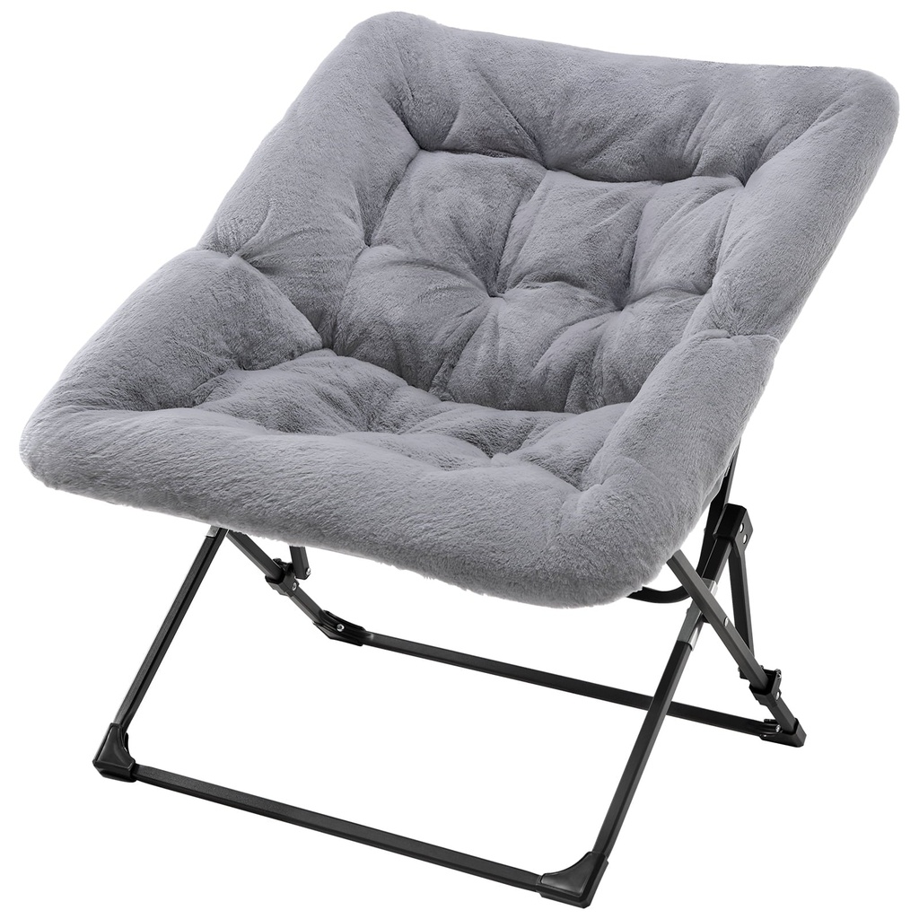 OAKHAM Comfy Saucer Chair, Folding Faux Fur Lounge Chair for Bedroom and Living Room, Flexible Seating for Kids Teens Adults, X-Large, Grey