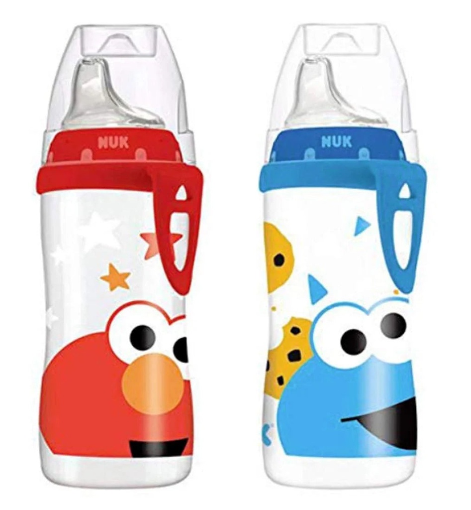NUK Sesame Street Active Sippy Cup, 10Oz, 2 Pack, Elmo and Cookie Monster