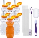 Special Supplies Juice Bear Bottle Drinking Cup with Long Straws, 6 Pack, Squeezable Therapy and Special Needs Assistive Drink Containers, Spill Proof and Leak Resistant Lids