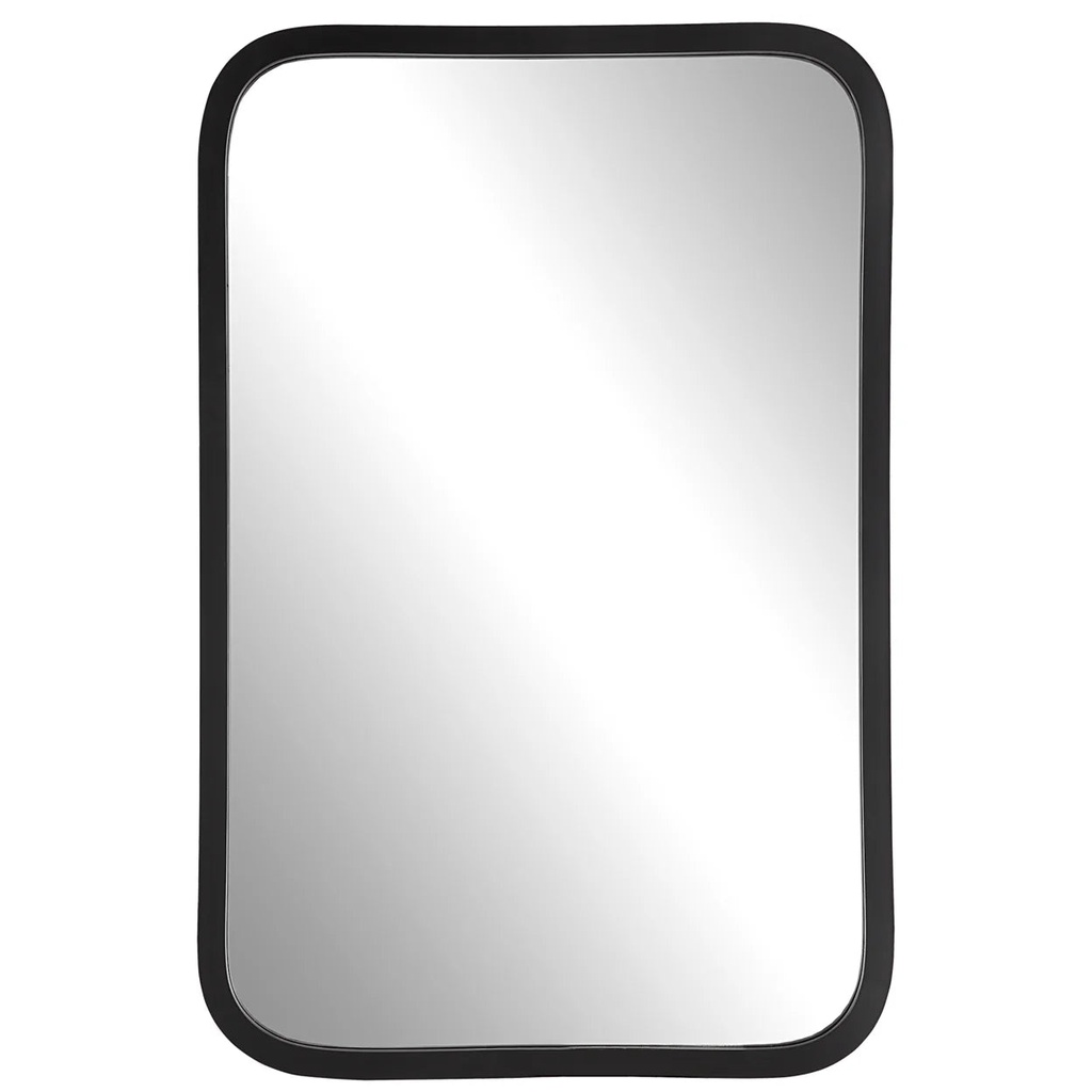 30 Inch Wood Rectangular Wall Mirror, Rounded Corners, Black, Saltoro Sherpi