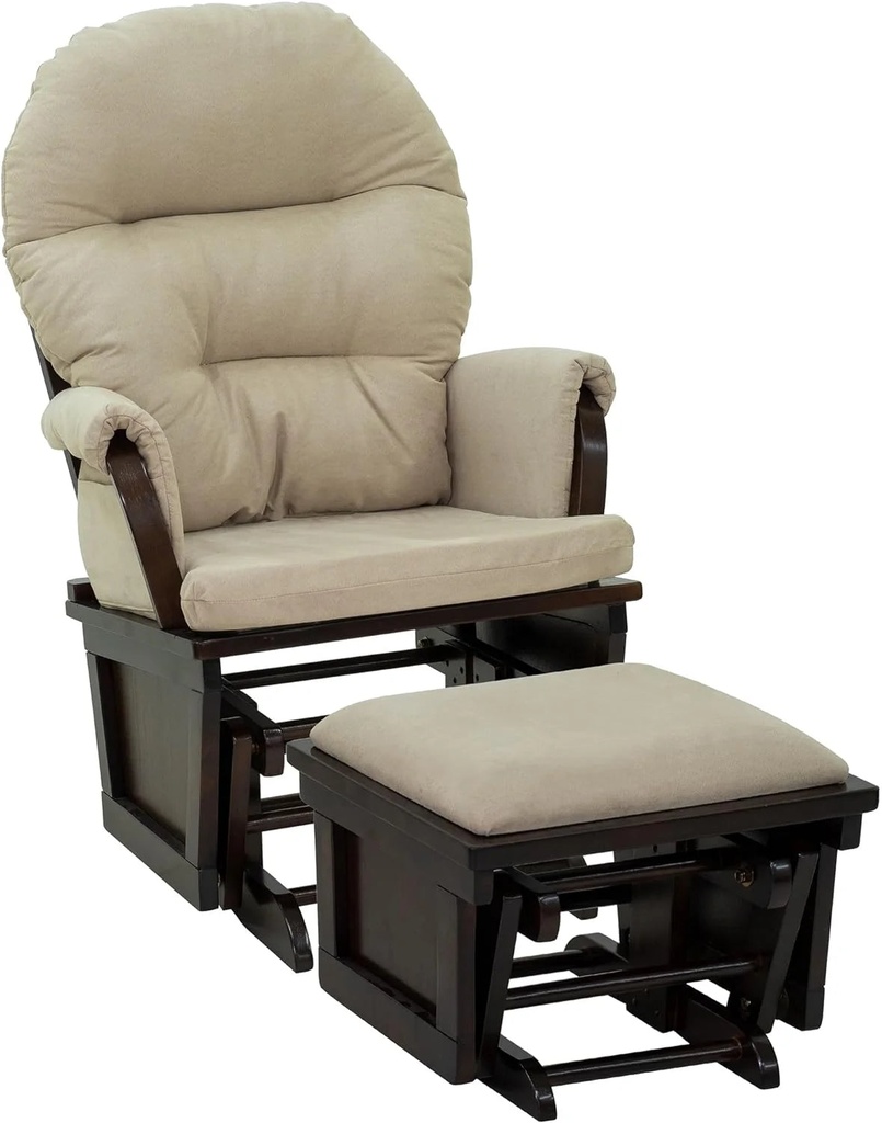 Glider Chairs, Ottomans & Rocking Chairs - Nursery Rocking Chairs with Ottoman, Upholstered Rocking Chair with Thick Padded Cushion Seating and Wood Base, Rocking Chair for Nursery