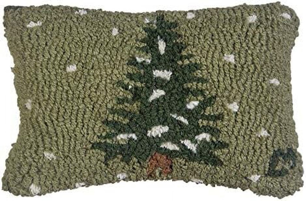 Chandler 4 Corners Hand-Hooked Wool Decorative Throw Pillow | Artist-Designed Flurries Pillow, Christmas Pillow for Couches & Beds, Frosted Tree Themed Home Decor (8 in X 12 In)