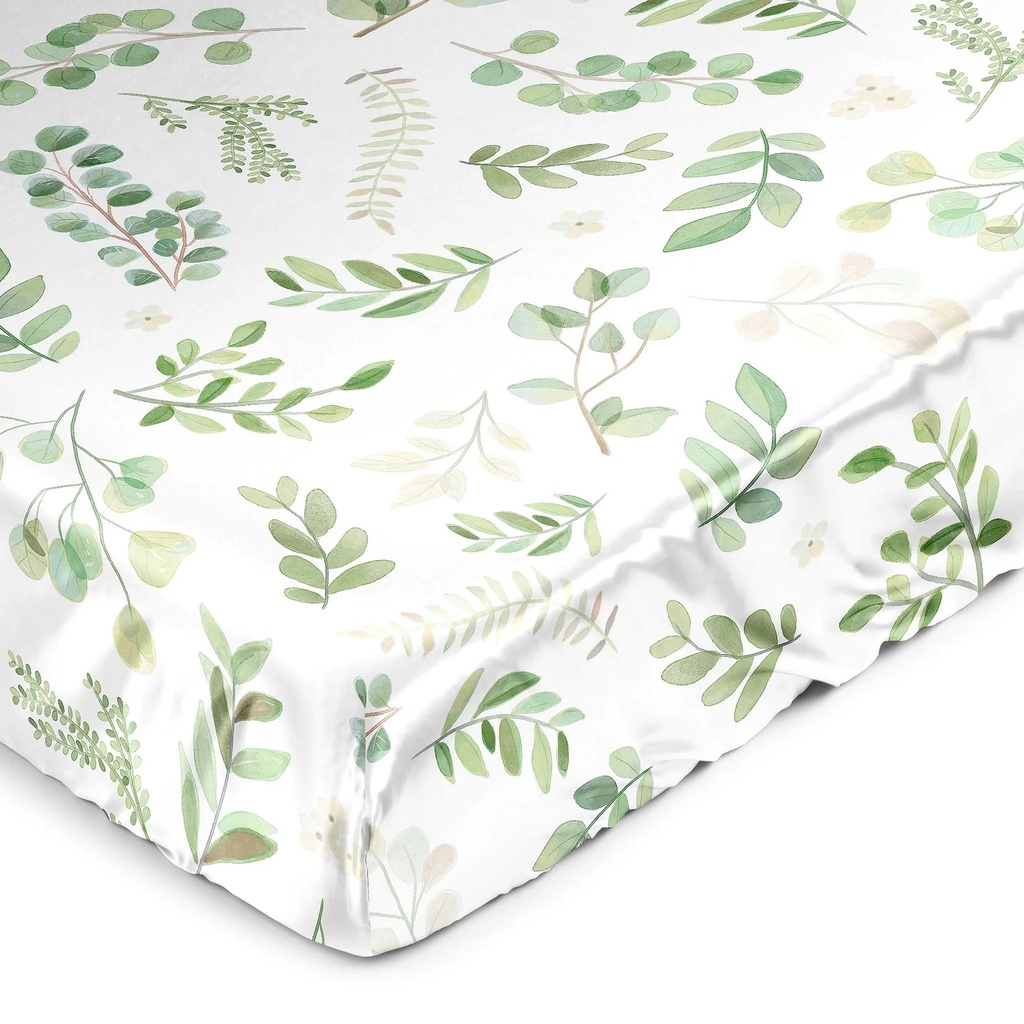 Botanical Green Satin Fitted Crib Sheet Boy or Girl Gender Neutral Unisex by Sweet Jojo Designs