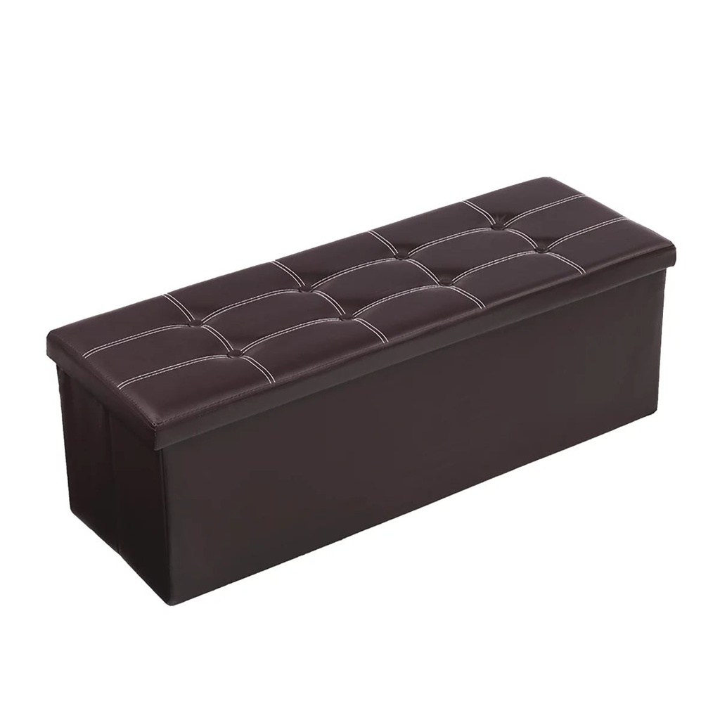 Lusimo Ottoman Bench, 43 Inches Folding Long Chest with Storage for Bedroom Living Room, Clothes Chest, Blanket Organizer, Faux Leather, Holds up to 660 Lbs, Brown