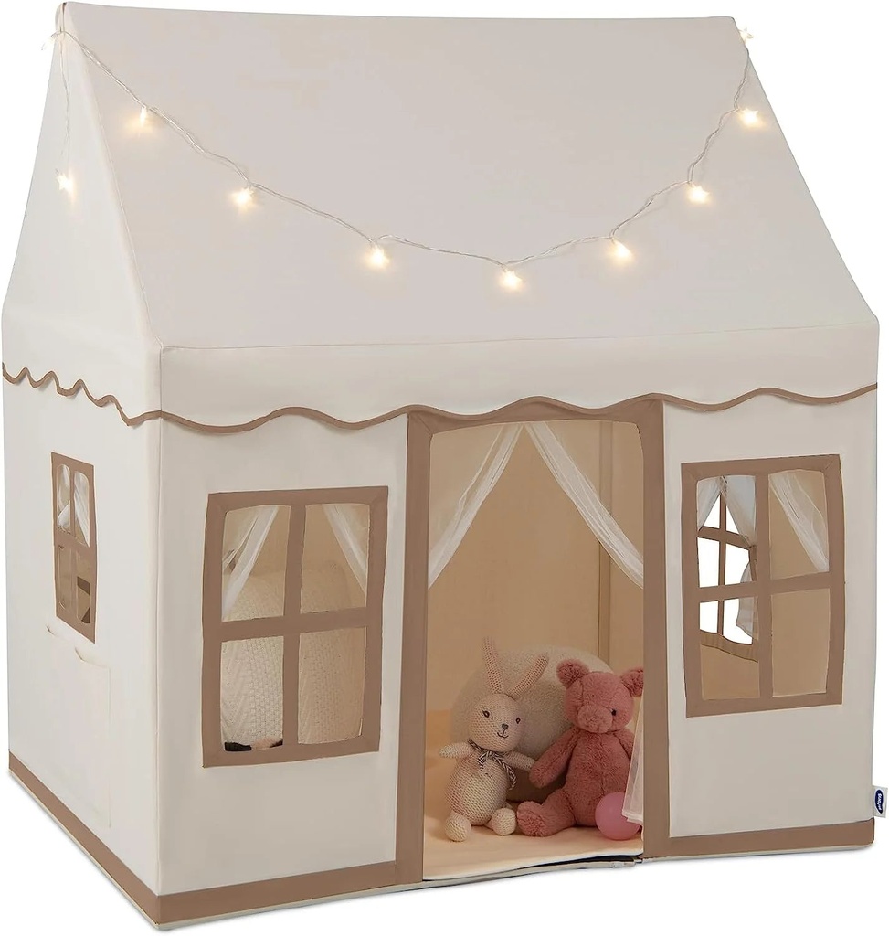 INFANS Kids Play Tent with Washable Mat Star Light Windows, Anti-Trip Large Playhouse Toys for Children Boys Girls, Indoor Outdoor Princess Tents Castle for Toddlers (Beige)