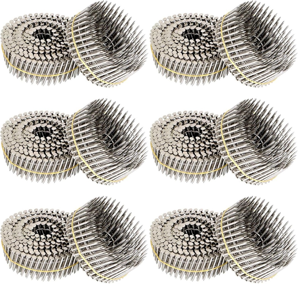 Findmall 3600 Count 1-1/2-Inch X .090-Inch Ring Shank Stainless Steel Siding Nails 15-Degree Collated Wire Coil Siding Nails for Cement Board Siding or Fencing Applications