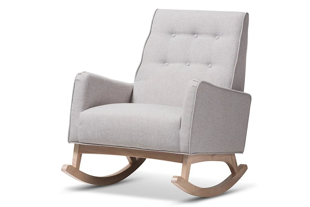 Baxton Studio Greyish Beige Fabric Upholstered Whitewash Wood Rocking Chair
