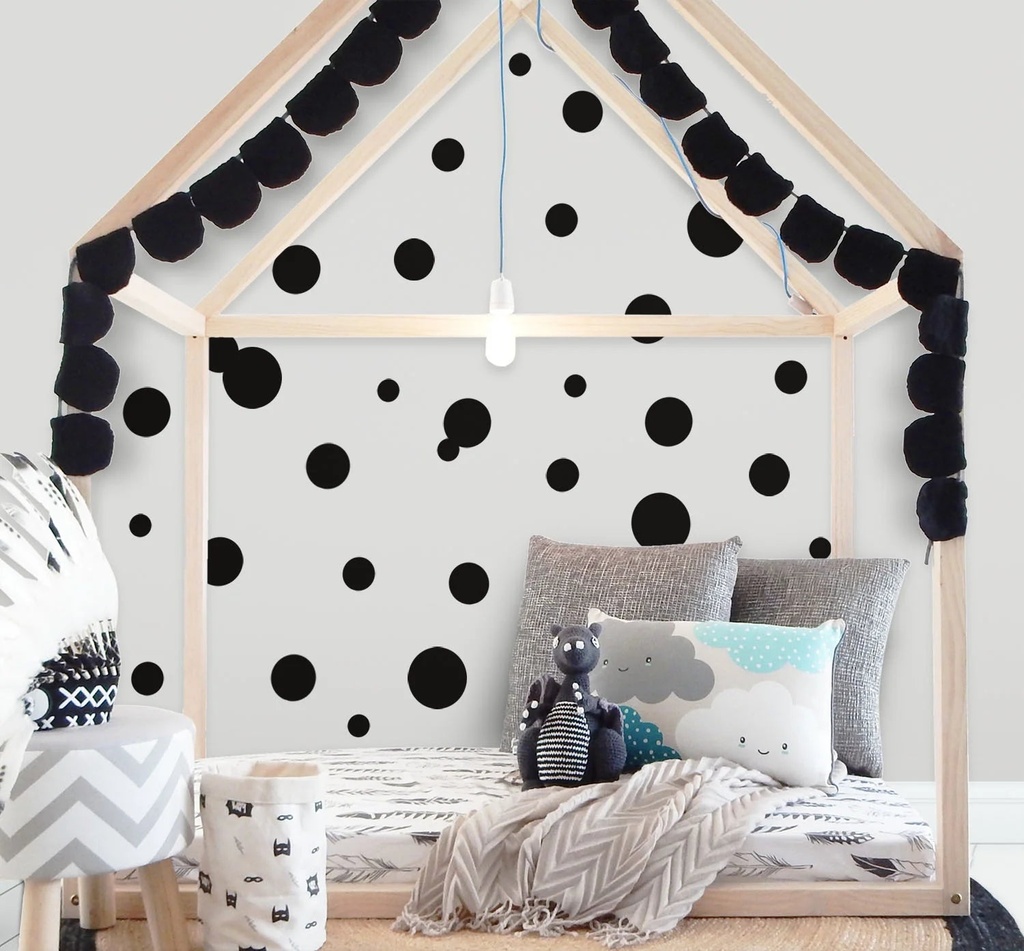 Black Polka Dot Wall Decals Room Wall Decor Stickers, Fun Dots, Vinyl Circle Includes 63 Dots 1"-6.5"