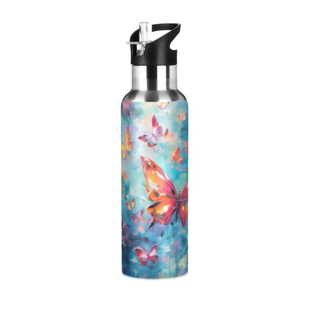 Butterflies Colorful Water Bottles Insulated Thermos Kids Stainless Steel Bottle with Straw Lid Flask Leakproof for Sports Gym 20 Oz