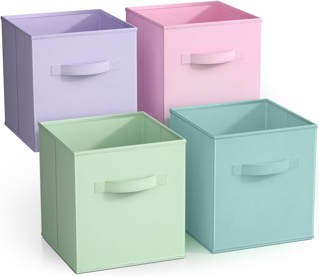 Sorbus Collapsible Cube Fabric Storage Bins (10" X 10"), 4 Pack, in Child & Nursery Pastel Colors
