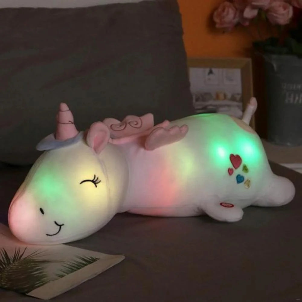 Light up Glow Unicorn Pillow Plush 3D Stuffed Animal 60Cm White Unicorn