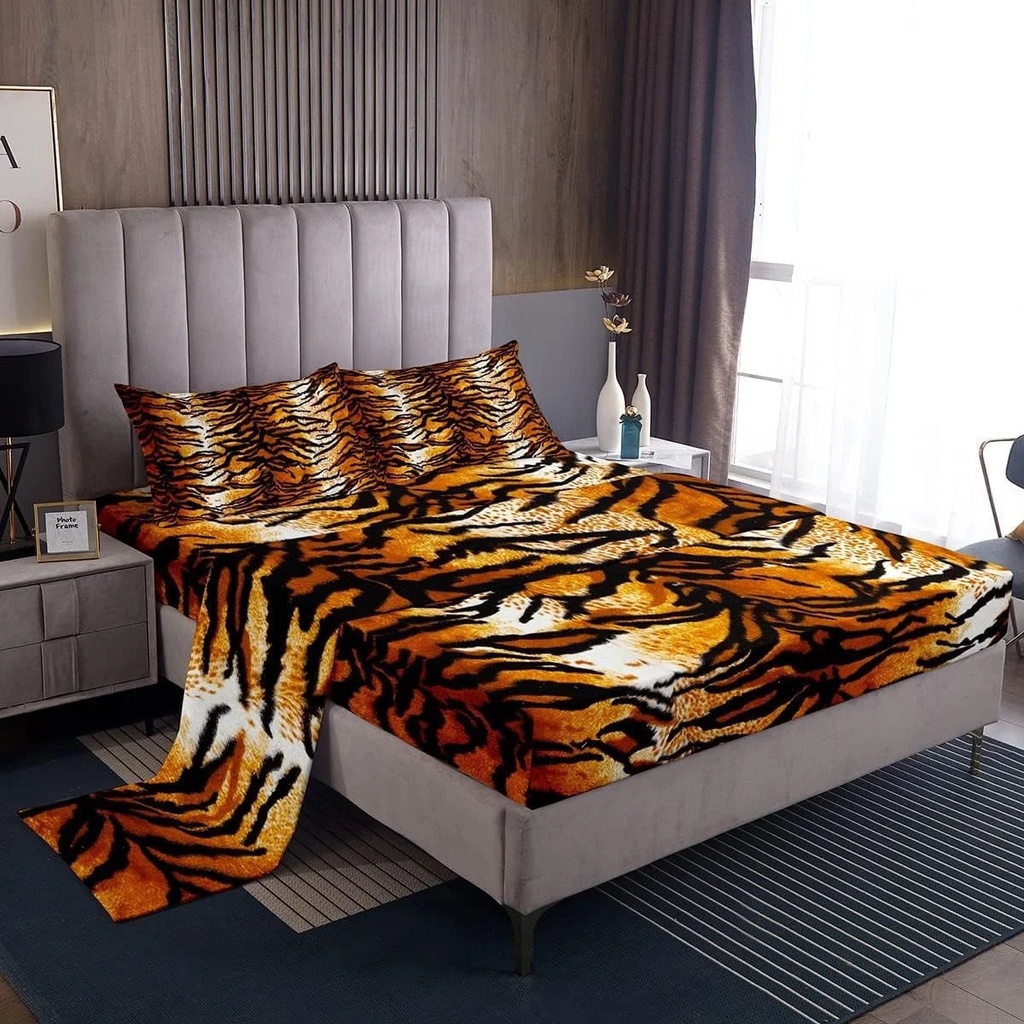 Tiger Bed Sheets Twin Brown Black Tiger Print Sheet Set for Kids Boys Girls Gorgeous Animal Skin Bedroom Decor Bedding Set Safari Animal Theme Fitted Sheet + Flat Sheet + 1 Pillowcase Ultra Soft