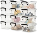 Ezoware Small Clear Plastic Lidded Storage Latch Box, 30Ml Small Baskets Organizer Bins Boxes with Snap Tight Lids - 12 Pack