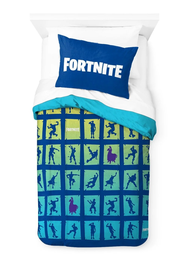 Fortnite Boogie Kids 2-Piece Twin/Full Reversible Comforter and Sham Bedding Set, Microfiber, White, Epic Games, Gaming Bedding