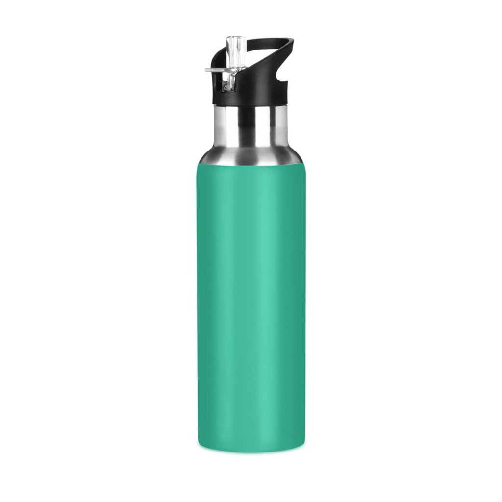 Stainless Steel Water Bottle Green Solid with Straw Lid Vacuum Insulated Keeps Hot and Cold Leak Proof Flask Jug for Gym Travel Sports Cycling Outdoor 20 OZ