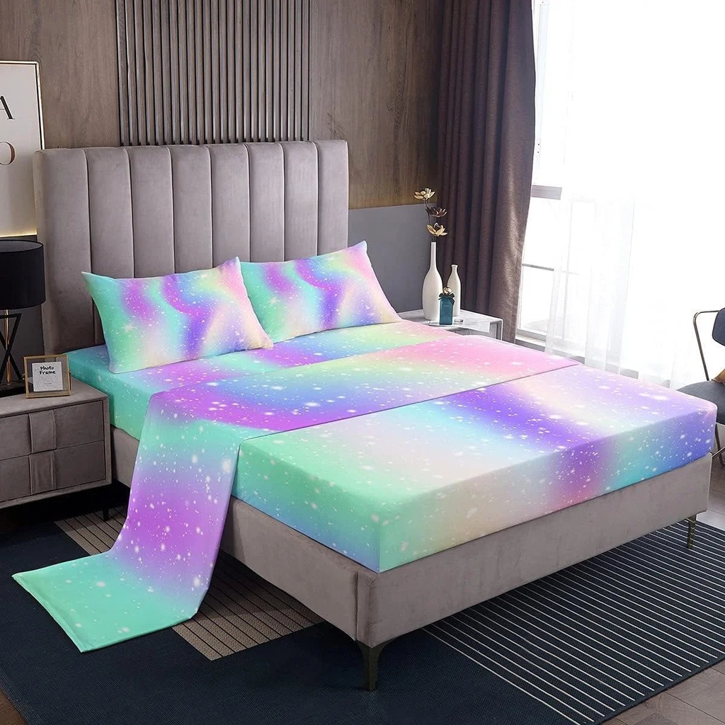 YST Rainbow Sheet Set Twin for Girls Room Decor, Kids Tie Dye Bedding Set Iridescent Trippy Fitted Sheet with Deep Pocket+1 Colorful Sweet Flat Sheet+1 Pillow Case(Pink Purple Blue)
