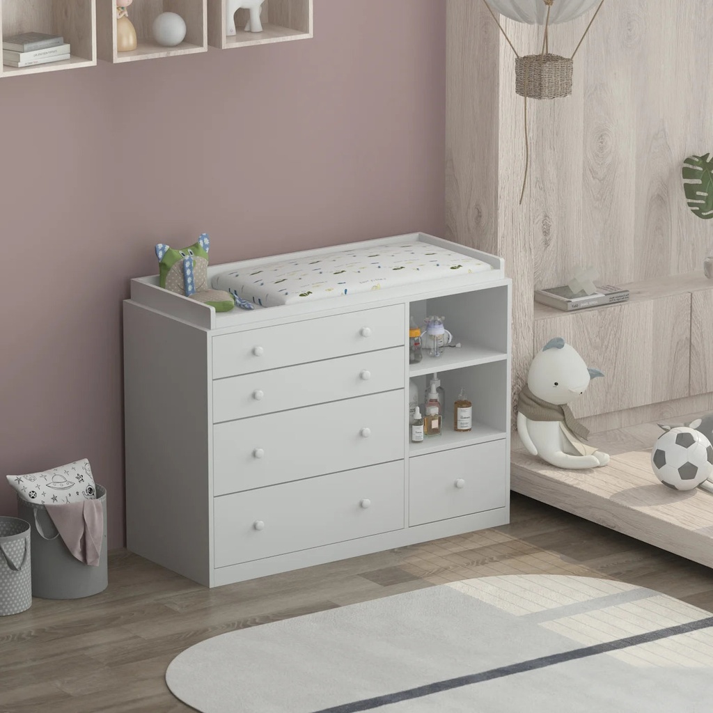 5 Drawer Universal Dresser, Storage Dresser Chest with Open Storage Compartment, Baby Changing Table Ideal for Nursery, Toddlers and Kids Rooms