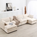 JUSTLET U-Shaped Sectional Sofa Set, Indoor Furniture Convertible Modular Corduroy Sectional Sofa Set with 2 Ottomans for Living Room,Beige
